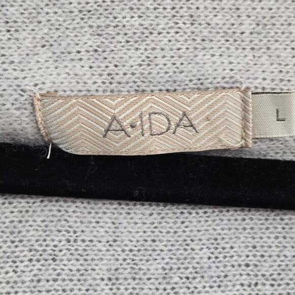 AIDA Italy Wool Open Front Cardigan Sweater L Gray Wrap Draped Cozy Quiet Luxury - Picture 8 of 8